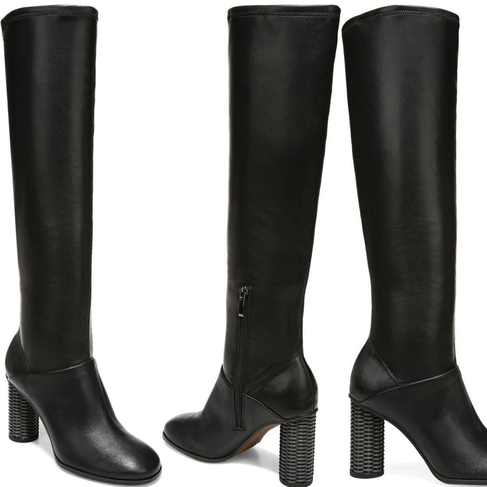 Franco Sarto Cindy Tall Knee High Boots - Black Textured Block Heel